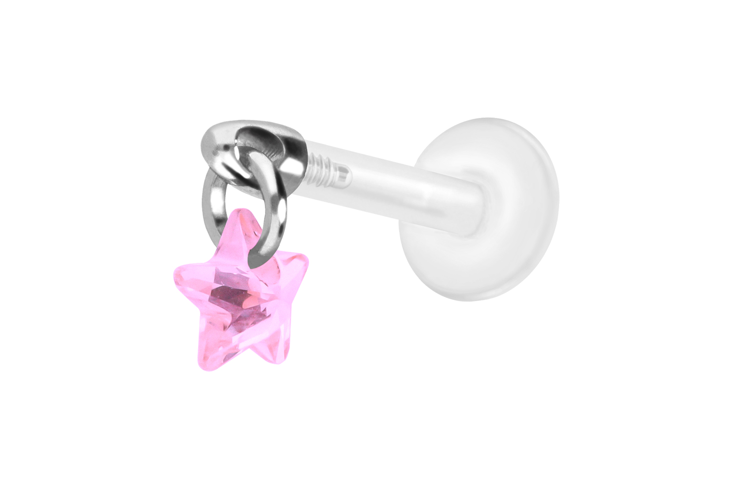 PTFE Labret Piercing mit Innengewinde + Titan-Aufsatz KRISTALLSTERN